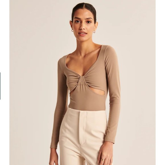 Abercrombie & Fitch Tops - NWT A&F - Beige Double-Layered Seamless Fabric Cutout Bodysuit